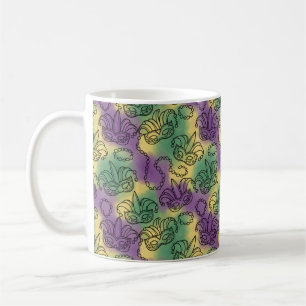 Mardi Gras Masken und Perlen Doodle Kunststil Kaffeetasse