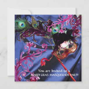 MARDI GRAS MASKENBALL, BLAUER SEIDENSTOFF EINLADUNG