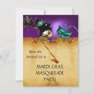 MARDI GRAS MASKENBALL, Gelb lila blau Einladung