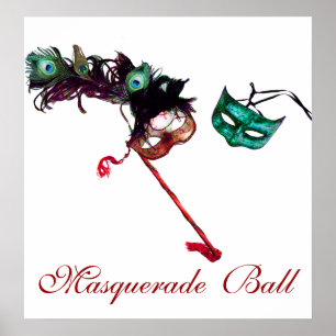 MARDI GRAS MASKENBALL , Weiß Poster