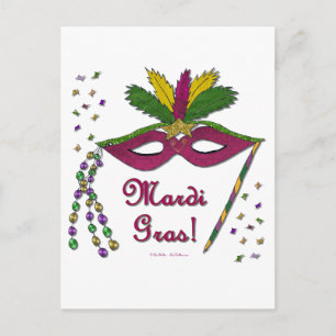 Mardi Gras Maskenfederperlen Postkarte