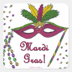 Mardi Gras Maskenfederperlen Quadratischer Aufkleber
