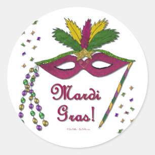 Mardi Gras Maskenfederperlen Runder Aufkleber