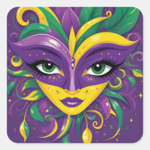 Mardi Gras Maskerade  Quadratischer Aufkleber