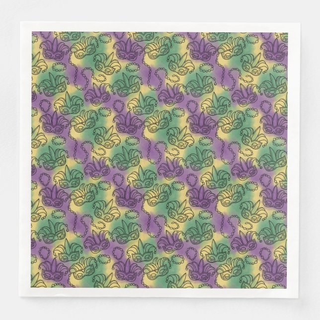 Mardi Gras Masks and Beads Doodle Art Style Serviette (Vorderseite)