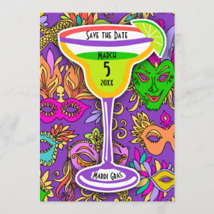 Mardi Gras Masks Farbeni Martini Save the Date Einladung