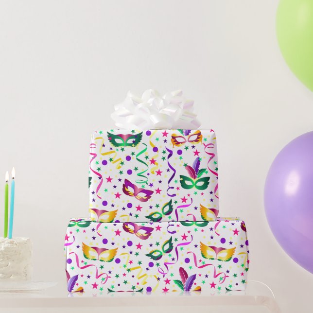 Mardi Gras Masks Geschenkpapier (Partygeschenke)