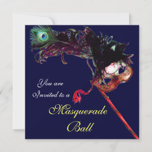 MARDI GRAS MASQUERADE BALL, blau weiß Einladung
