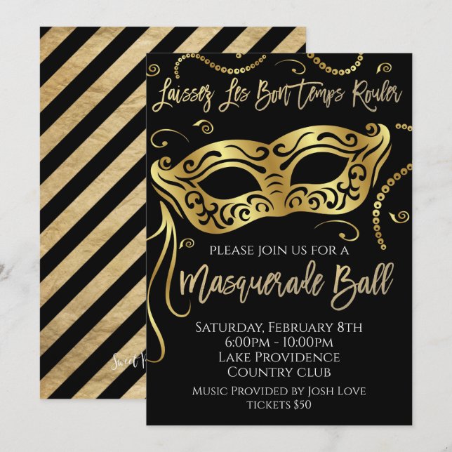 Mardi Gras Masquerade Ball Einladung (Vorne/Hinten)