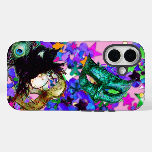 MARDI GRAS MASQUERADE BALL MASK Konfetti iPhone 16 Hülle (Rückseite (Horizontal))