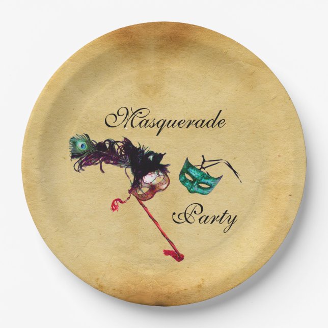 MARDI GRAS MASQUERADE BALL MASK Parchment Pappteller (Vorderseite)