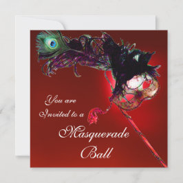 MARDI GRAS MASQUERADE BALL rot Schwarz-weiß blau Einladung