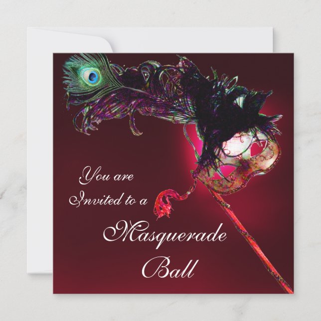 MARDI GRAS MASQUERADE BALL Roter Bordeaux Einladung (Vorderseite)