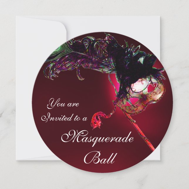 MARDI GRAS MASQUERADE BALL Roter Bordeaux Einladung (Vorderseite)