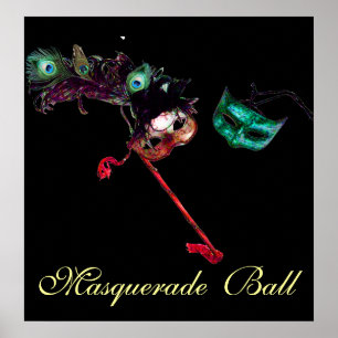 MARDI GRAS MASQUERADE BALL, schwarz Poster