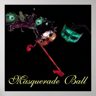 MARDI GRAS MASQUERADE BALL, schwarz Poster
