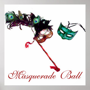MARDI GRAS MASQUERADE BALL, weiß Poster
