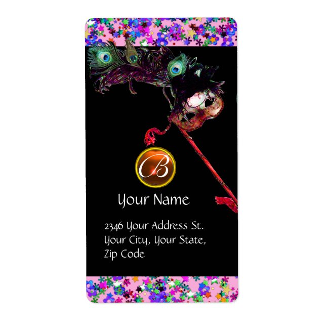 MARDI GRAS MASQUERADE Confetti-Edelstein-Monogramm (Vorne)
