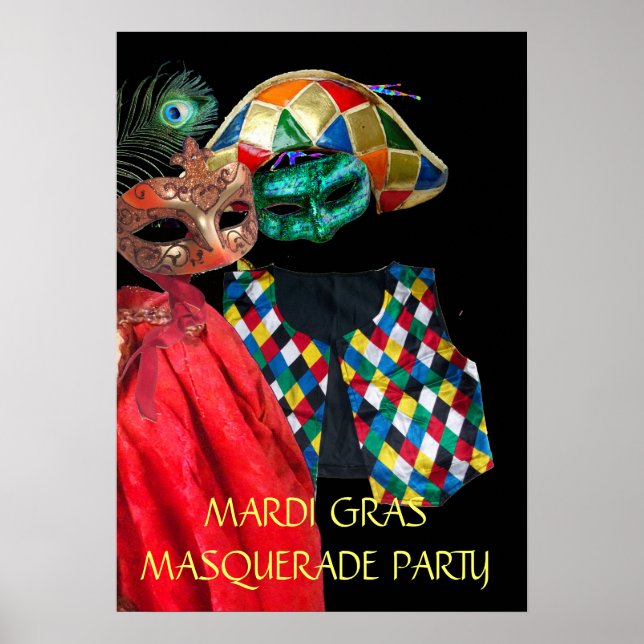 MARDI GRAS MASQUERADE COUPLE,HARLEQUIN COSTUME POSTER (Vorne)