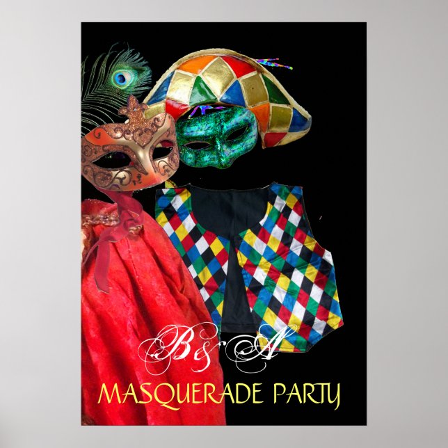 MARDI GRAS MASQUERADE ,HARLEQUIN COSTUME MONOGRAM POSTER (Vorne)