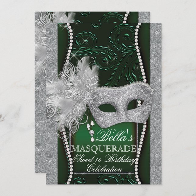 Mardi Gras Masquerade Invitation de fête d'anniver (Devant / Derrière)