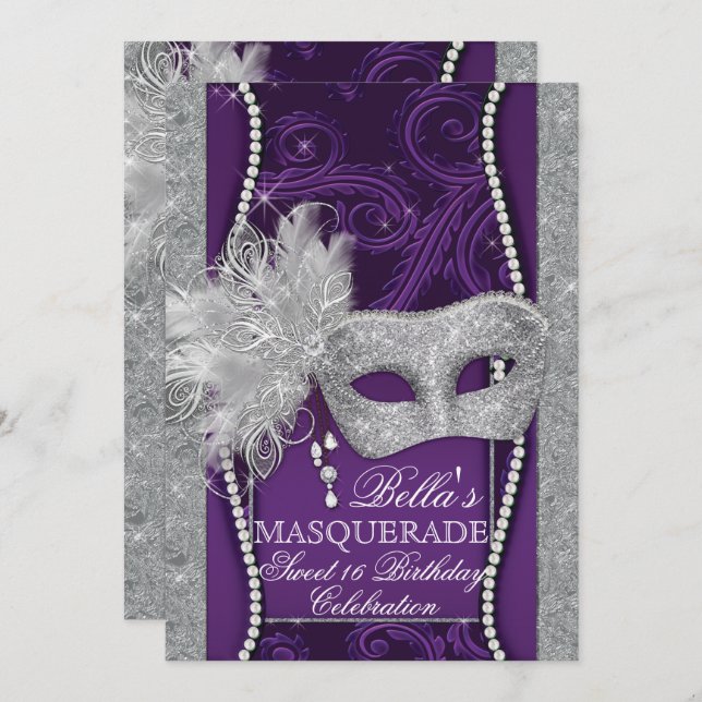 Mardi Gras Masquerade Invitation de fête d'anniver (Devant / Derrière)