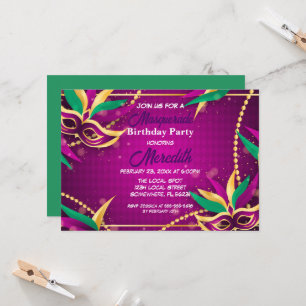Mardi Gras Masquerade Invitation de fête d'anniver