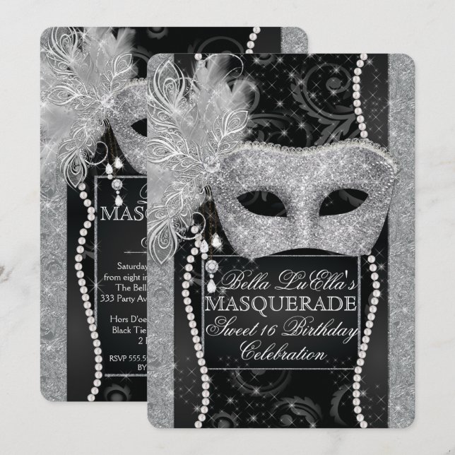 Mardi Gras Masquerade Invitation de fête d'anniver (Devant / Derrière)