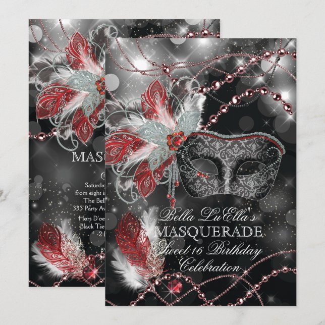 Mardi Gras Masquerade Invitation de fête d'anniver (Devant / Derrière)