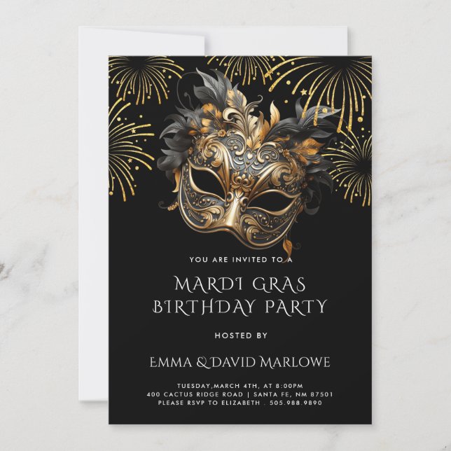 Mardi Gras Masquerade Invitation de fête d'anniver (Devant)