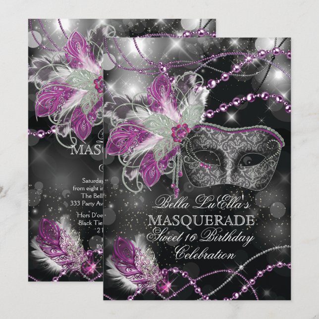 Mardi Gras Masquerade Invitation de fête d'anniver (Devant / Derrière)