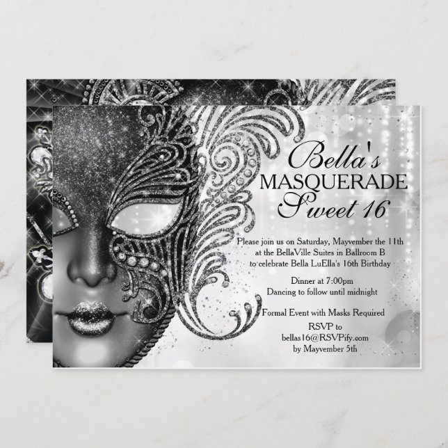 Mardi Gras Masquerade Invitation de fête d'anniver (Devant / Derrière)