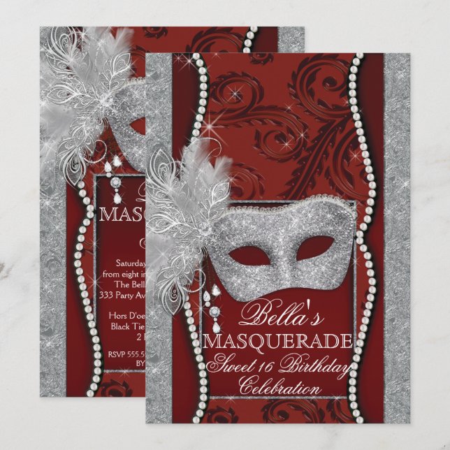 Mardi Gras Masquerade Invitation de fête d'anniver (Devant / Derrière)