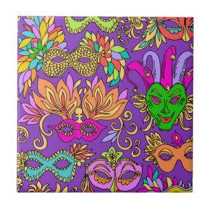 Mardi Gras Masquerade Mask Bright Lila Green Fliese