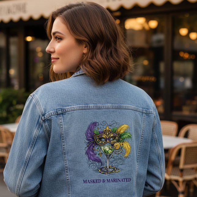 Mardi Gras Masquerade Mask & Martini Party Jeansjacke (Von Creator hochgeladen)