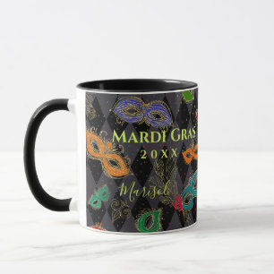 Mardi Gras Masquerade Masken Black Harlequin Name Tasse