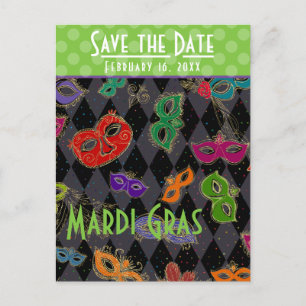 Mardi Gras Masquerade Masken Schwarzes Harlequin Einladungspostkarte