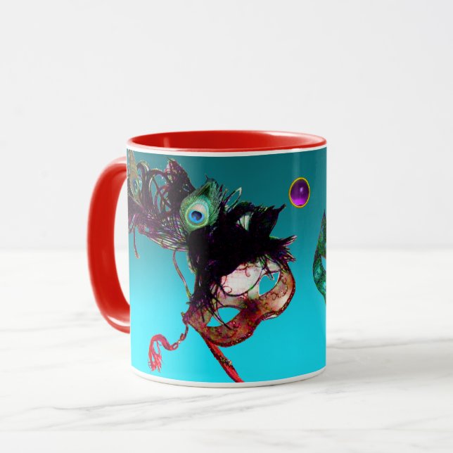 MARDI GRAS MASQUERADE MASKS Blue Gemstone Tasse (Vorderseite Links)