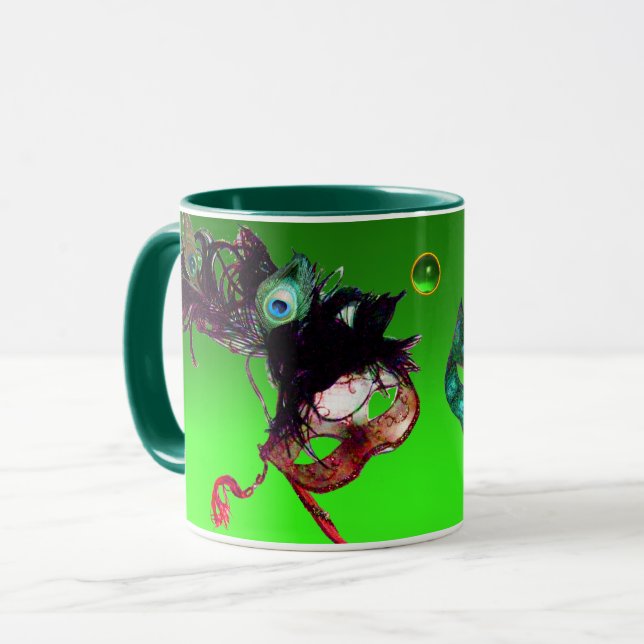 MARDI GRAS MASQUERADE MASKS Green Smarald Gemstone Tasse (Vorderseite Links)
