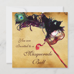 MARDI GRAS MASQUERADE MASKS Klassisches Parchment Einladung