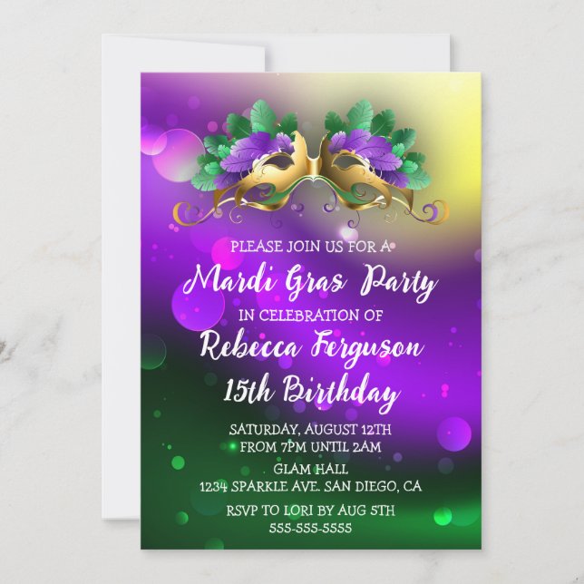 Mardi Gras Masquerade Party Einladung (Vorderseite)