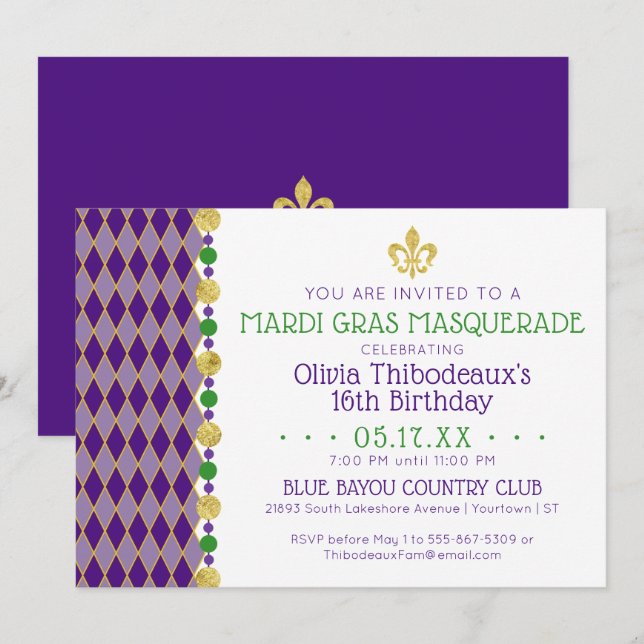 Mardi Gras | Masquerade Party Einladung (Vorne/Hinten)