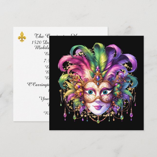 Mardi Gras Masquerade Party Einladung (Vorne/Hinten)