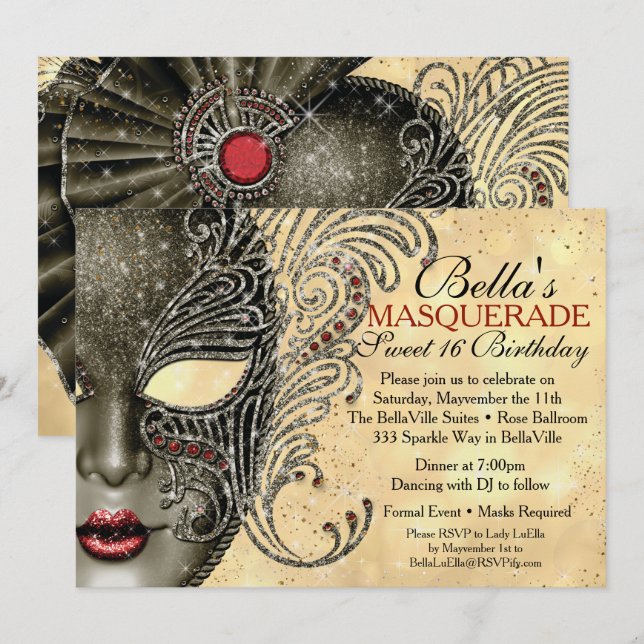 Mardi Gras Masquerade Party Einladungen (Vorne/Hinten)