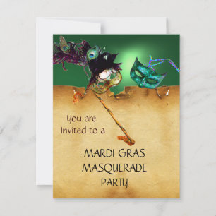MARDI GRAS MASQUERADE PARTY, Gelb grün Einladung