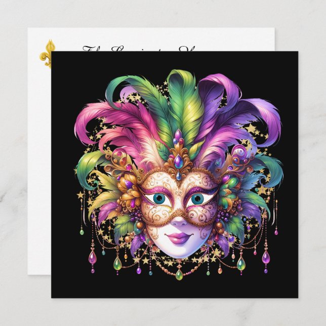 Mardi Gras Masquerade Party Invitation (Devant / Derrière)