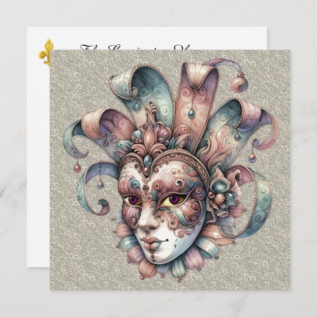 Mardi Gras Masquerade Party Invitation (Devant / Derrière)