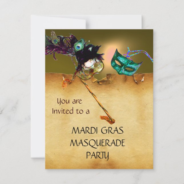 MARDI GRAS MASQUERADE PARTY rot-blau Einladung (Vorderseite)