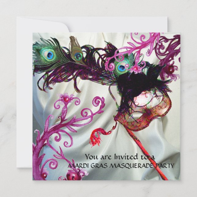 MARDI GRAS MASQUERADE PARTY, WEISS SILK KLOTH EINLADUNG (Vorderseite)