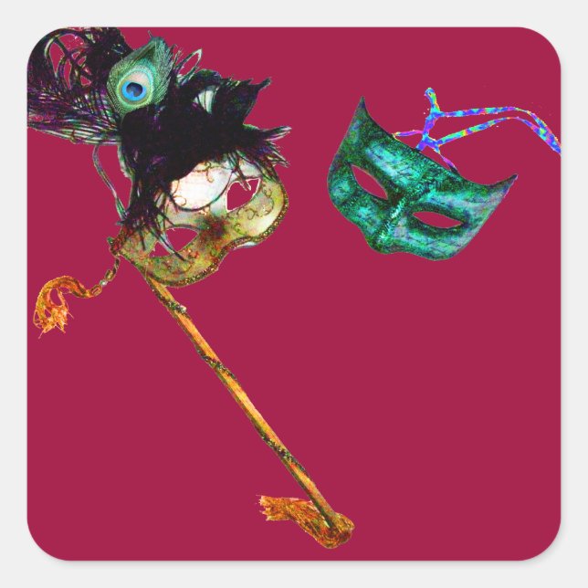 MARDI GRAS MASQUERADE QUADRATISCHER AUFKLEBER (Vorderseite)